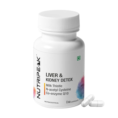 NUTRIPEAK Milk Thistle + NAC Liver & Kidney Support Capsules | 250mg Milk Thistle, 300mg NAC & 60mg CoQ10 Per Serving | 60 Veg Capsules | Daily Wellness Supplement for Men & Women