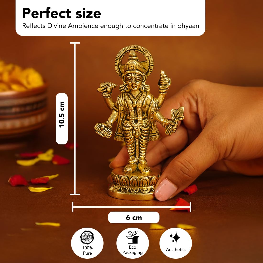 100% Pure Brass Dhanvantari Murti | Lord Dhanvantri Idol | Dhanwantari Idols | God of Health, Healing, and Ayurvedic Medicine | Incarnation of Lord Vishnu | Worshipped On Dhanteras Specially