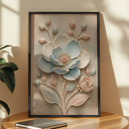 Floral Botanical Wall Painting with Frame | Premium Textured Flower & Leaf Artwork, Pastel Nature Wall Decor Framed for Living Room Bedroom Office and Home Decoration (Art-13,13x19inch)