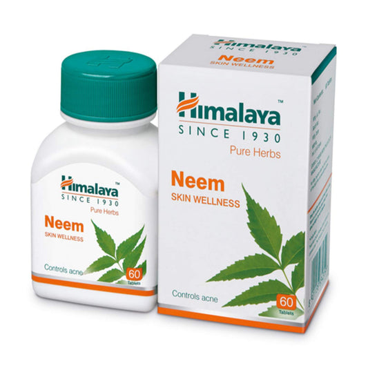 Himalaya Neem skin wellness product with bottle and packaging on a white background