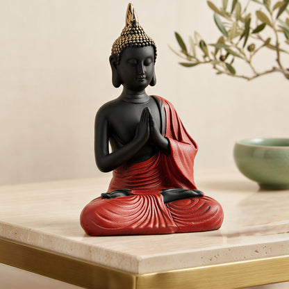 New Namaste Praying Buddha Statue showpiece Idol Home Decor Items for Living Room and Gifts (RED Black)