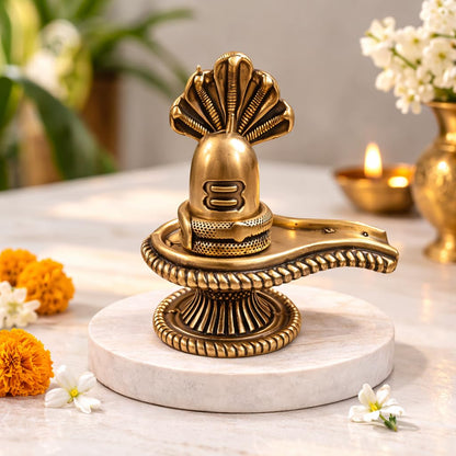 Brass Shivling Statue with Snake |