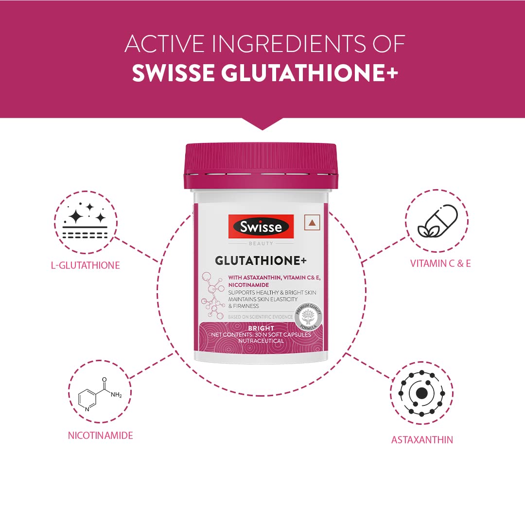 Zephivo Swisse Glutathione+ Manufactured In Australia, Glutathione Tablets with Astaxanthin, Vitamin C & E, Nicotinamide For Healthy, Radiant & Youthful Skin (30 Capsules, Only 1 Capsule Per Serving)