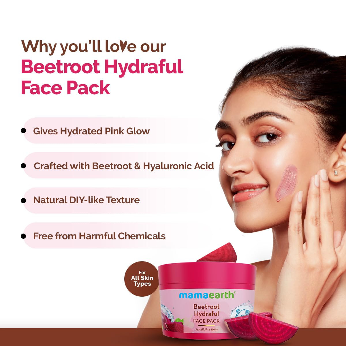 Mamaearth Beetroot Hydraful Face Pack with Beetroot & Hyaluronic Acid for All Skin Types - 200 g | Natural DIY-like Texture | Gives Hydrated Pink Glow | Crafted with Beetroot & Hyaluronic Acid | Free from Harmful Chemicals