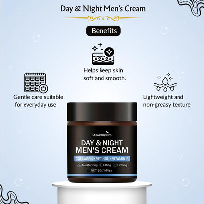 Smartdrops Day & Night Men's Face Cream | Collagen Retinol Vitamin E | Moisturizing Face Cream For Men | Daily Skin Care Creamm| Pack 1