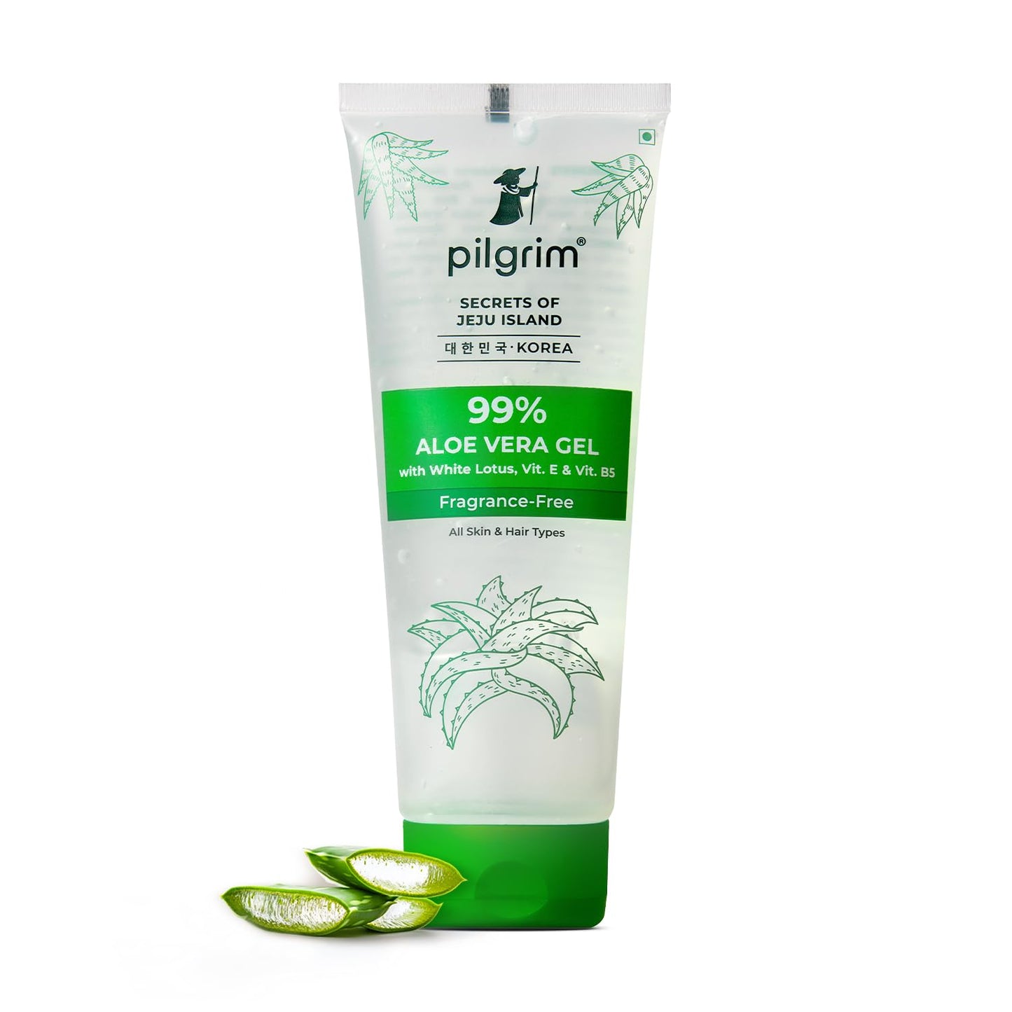 PILGRIM Korean 99% Pure Aloe Vera Gel 200ml with Vitamin E & Vitamin B5 for Face & Hair | Hydrates & Soothes Skin | Conditions & Softens Hair | Free from Parabens, Sulphates, Mineral Oils & Fragrance I For Women and Men