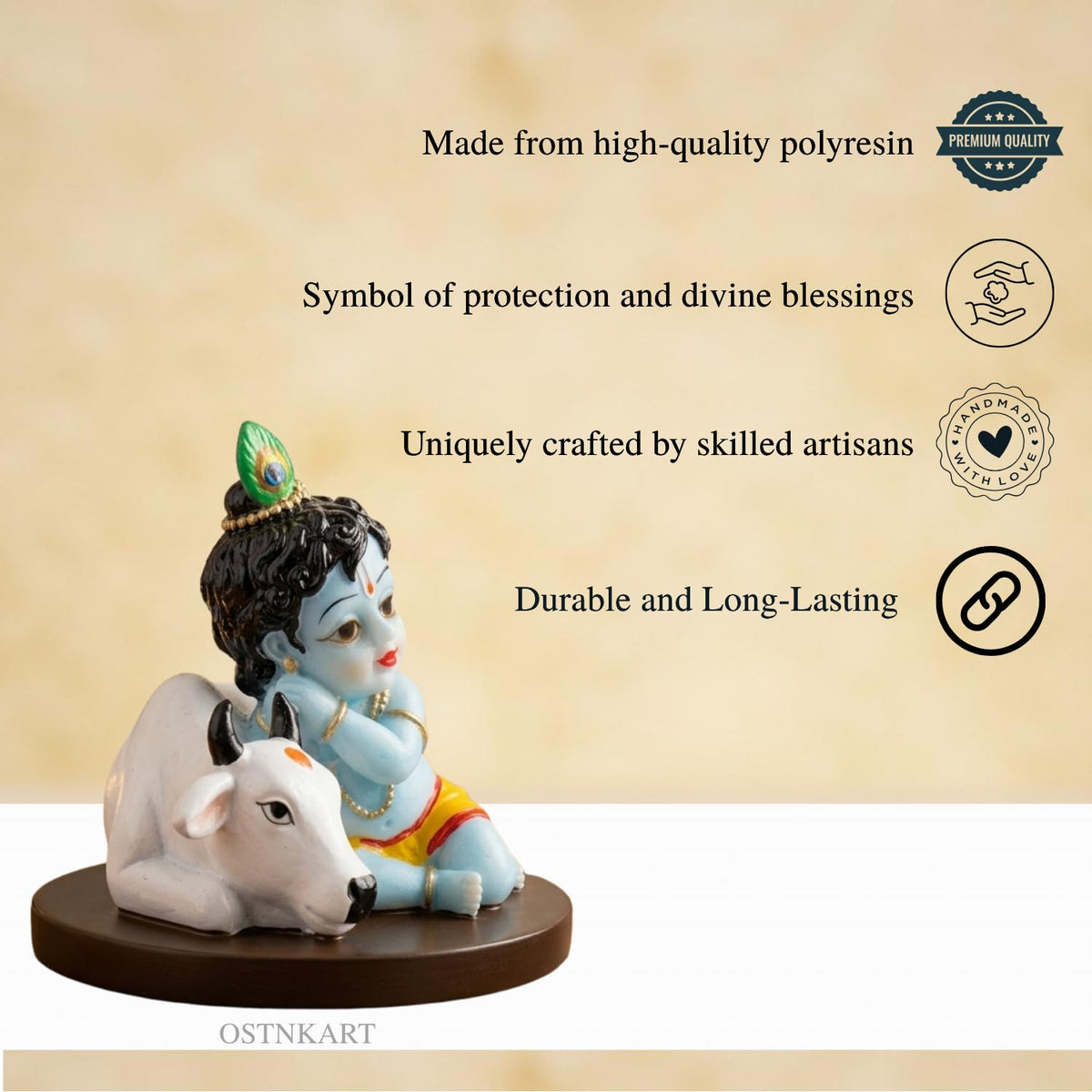 Krishna Idol for Car Dashboard, 3.5 Inch Multicolour Resin Statue | Lord Krishna Showpiece for Home, Office & Pooja Room | Decorative Gift Item | Size 9 x 7 x 8 cm