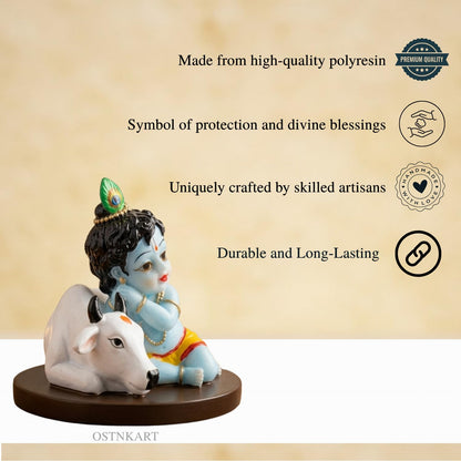 Krishna Idol for Car Dashboard, 3.5 Inch Multicolour Resin Statue | Lord Krishna Showpiece for Home, Office & Pooja Room | Decorative Gift Item | Size 9 x 7 x 8 cm