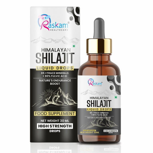 Himalayan Shilajit Liquid Drops packaging and bottle on a white background