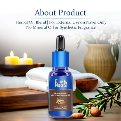 Blue Nectar Nabhi Oil with Ghee & Almond | Nabhya Dhara Belly Button Oil for Digestion & Joint Support | Authentic Ayurvedic Care for Knee, Back, & Body ache (21 Herbs, 10 ml)