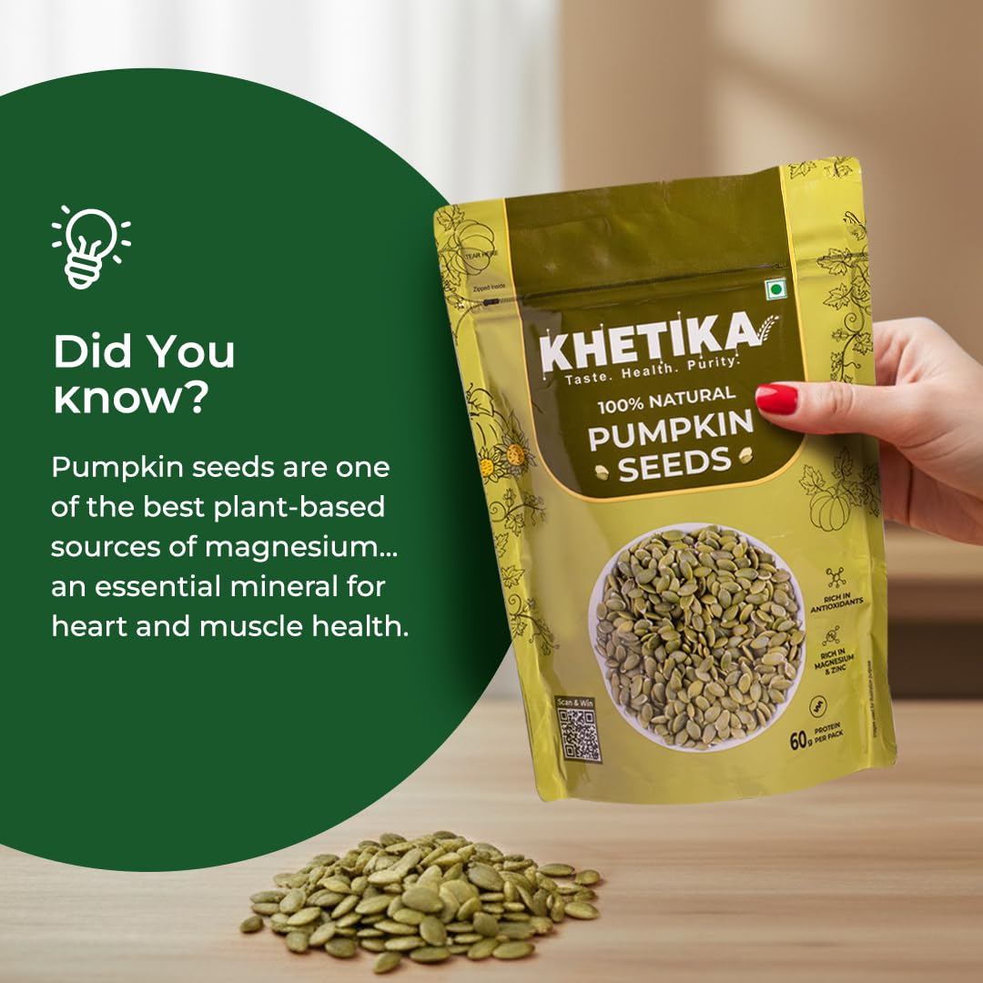 Khetika Pumpkin Seeds I AAA Grade I Raw & Unroasted Pumpkin Seed I Seeds For Eating I Rich in Protein, Dietary Fibre, Omega -3, Magnesium, Zinc