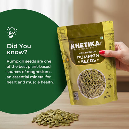 Khetika Pumpkin Seeds I AAA Grade I Raw & Unroasted Pumpkin Seed I Seeds For Eating I Rich in Protein, Dietary Fibre, Omega -3, Magnesium, Zinc