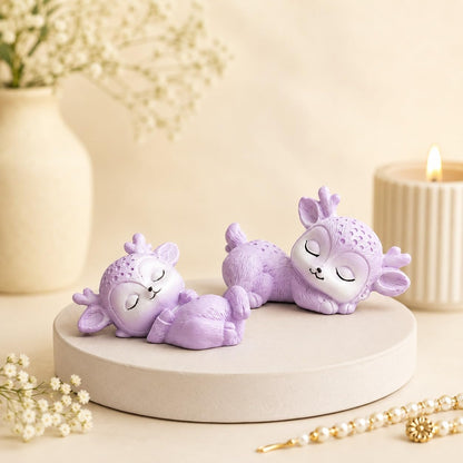 Set of 4 Miniature Cute Sleeping Deer Statues Animal Figurines Decorative Showpiece (Resin) Home Decor Valentine Gift for Girlfriend Boyfriend Husband Wife Valentine Day Decoration Items