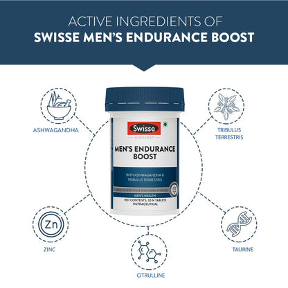 Zephivo Swisse Men’s Endurance Boost with 150mg Ashwagandha, 80mg Tribulus Terrestris (Gokshura) & Taurine for Performance Boost - Manufactured in Australia - Boosts Strength & Performance (30 Tablets)