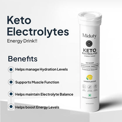 Zephivo Miduty by Palak Notes Electrolytes Drink - Instant Hydration Drink - Lemon Flavor - Sugar-Free Electrolyte Drink - No more fatigue and dizziness - Hydration Electrolyte - 20 Effervescent Tablets