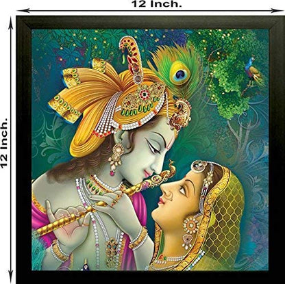 Religious Radha Krishna UV Coated Home Decorative Gift Item Framed Painting 12 inch X 12 inch SAA6137, Multicolor