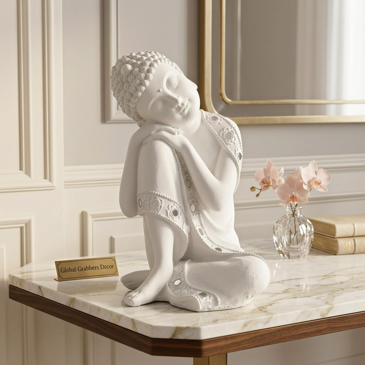 Buddha Idol Statue | Show Pieces for Home Decor Living Room (White)
