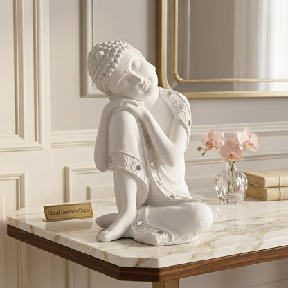 Buddha Idol Statue | Show Pieces for Home Decor Living Room (White)