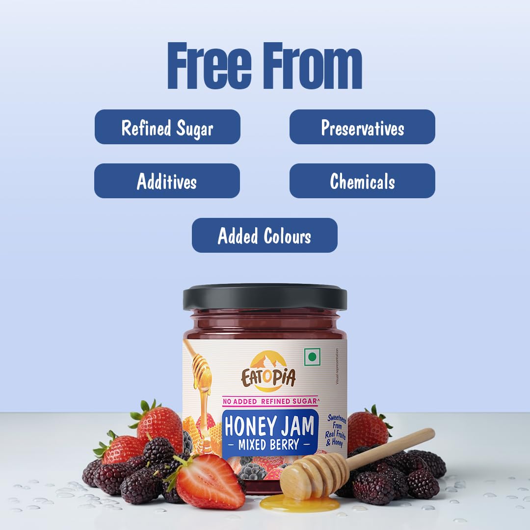 Eatopia Mixed Berry Honey Jam, 70% Berries, Pack Of 1 (240g)