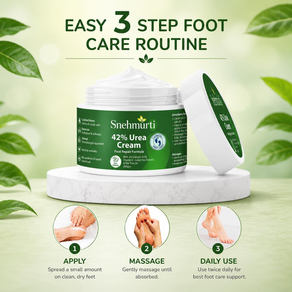 SNEHMURTI 42% Urea Cream for cracked heels with 2% Salicylic Acid 200 g | intensive foot repair formula | skin-friendly | dermatologist-approved