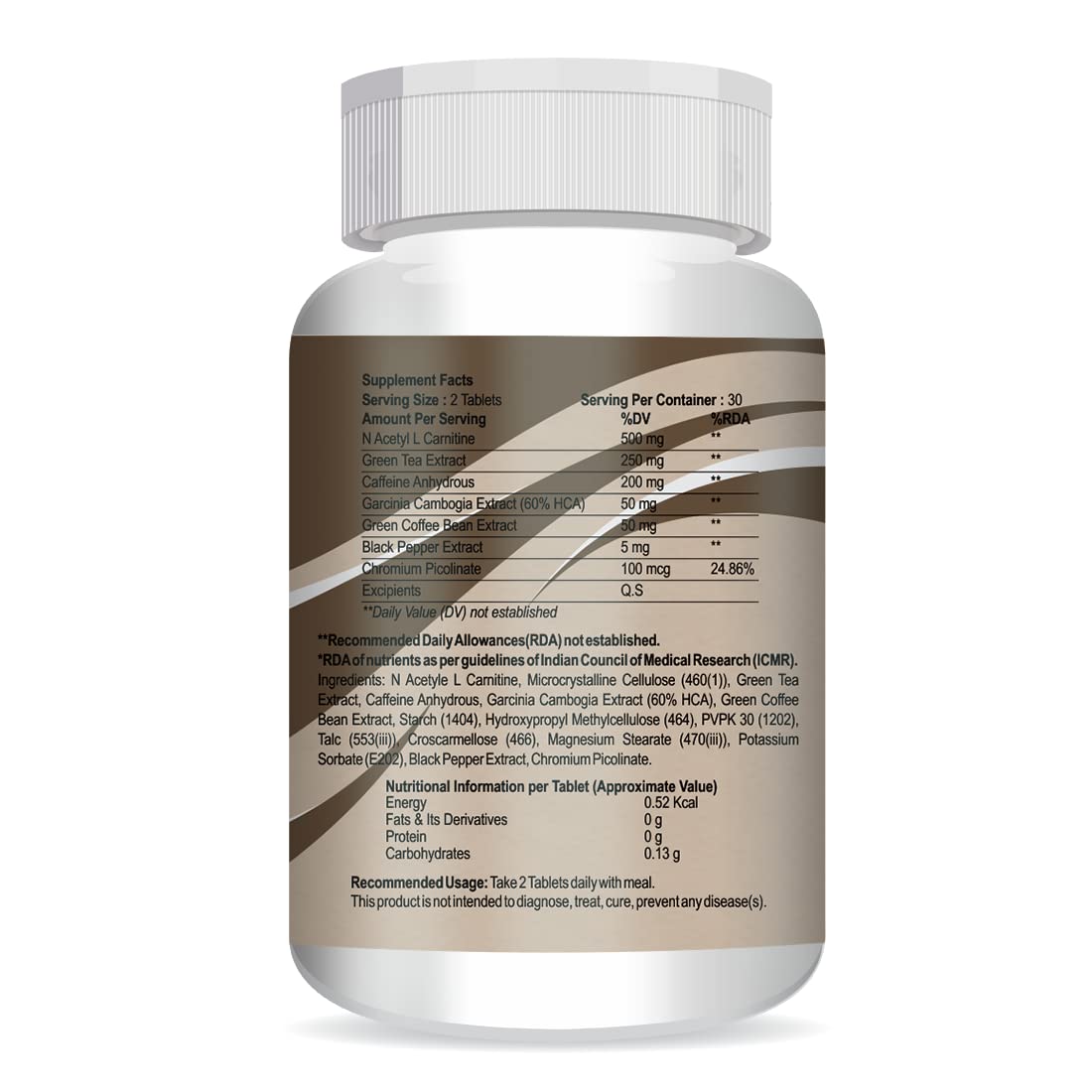 Supplement bottle with label on a white background