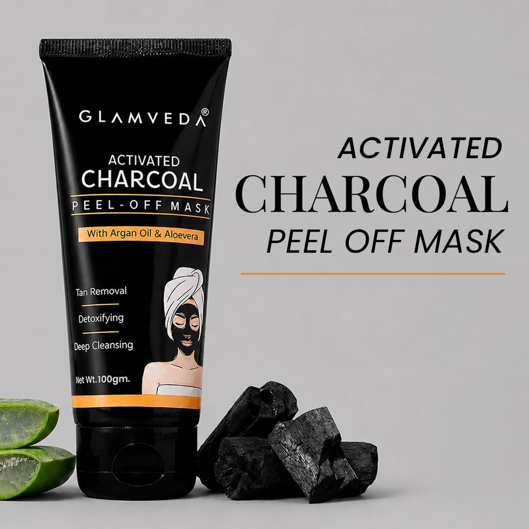 Glamveda Activated Charcoal Peel Off Mask for Men & Women | Deep Pore Cleansing Face Mask | Helps Remove Blackheads, Excess Oil & Tanning | Enriched with Argan Oil & Vitamin E | No Parabens | 100g