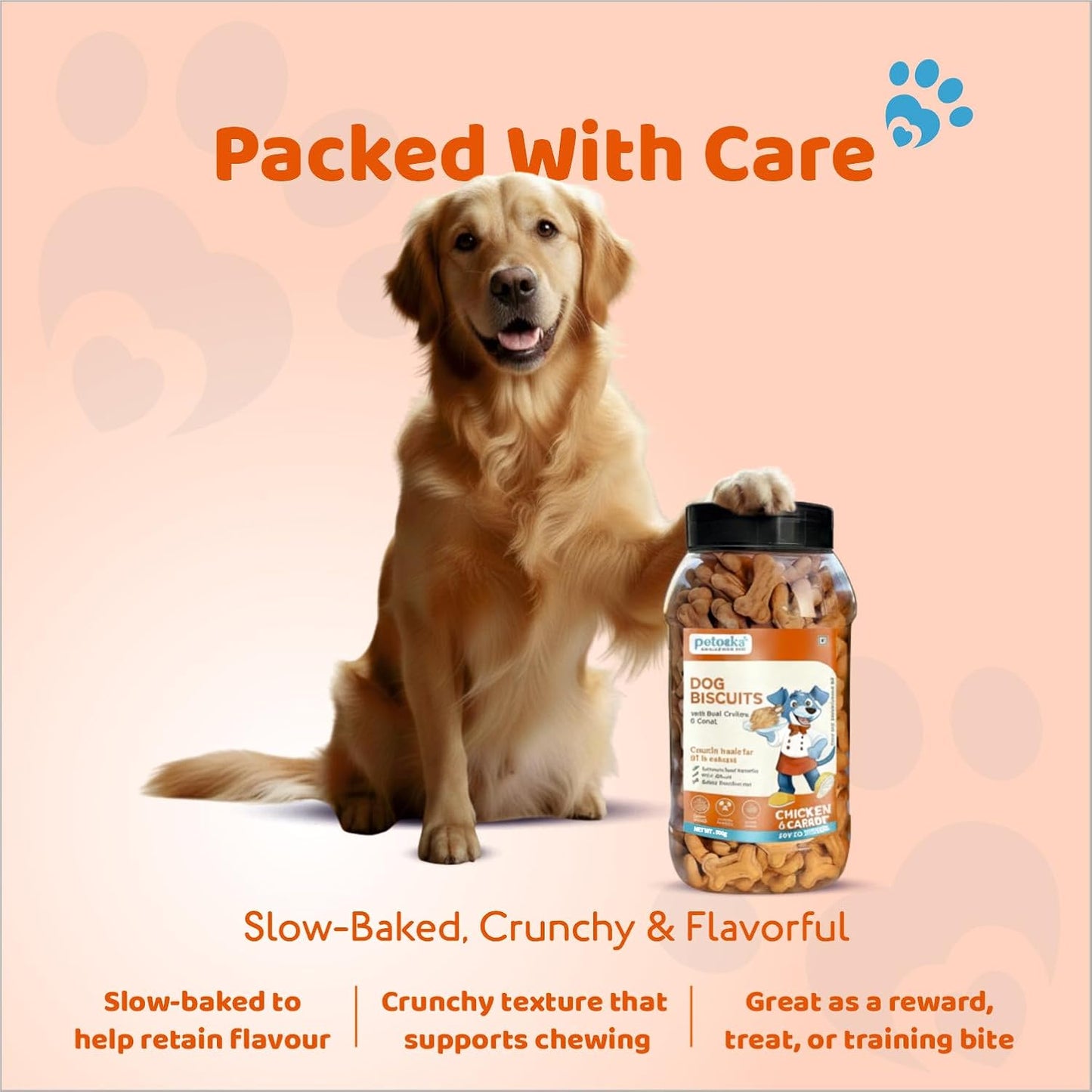 Petoska Chicken & Carrot Dog Biscuits for Small, Medium & Large Breeds | 500g Jar| Real Chicken & Carrot Treats | Crunchy Dog Food Biscuits | High Protein, Slow-Baked, Fresh & Safe