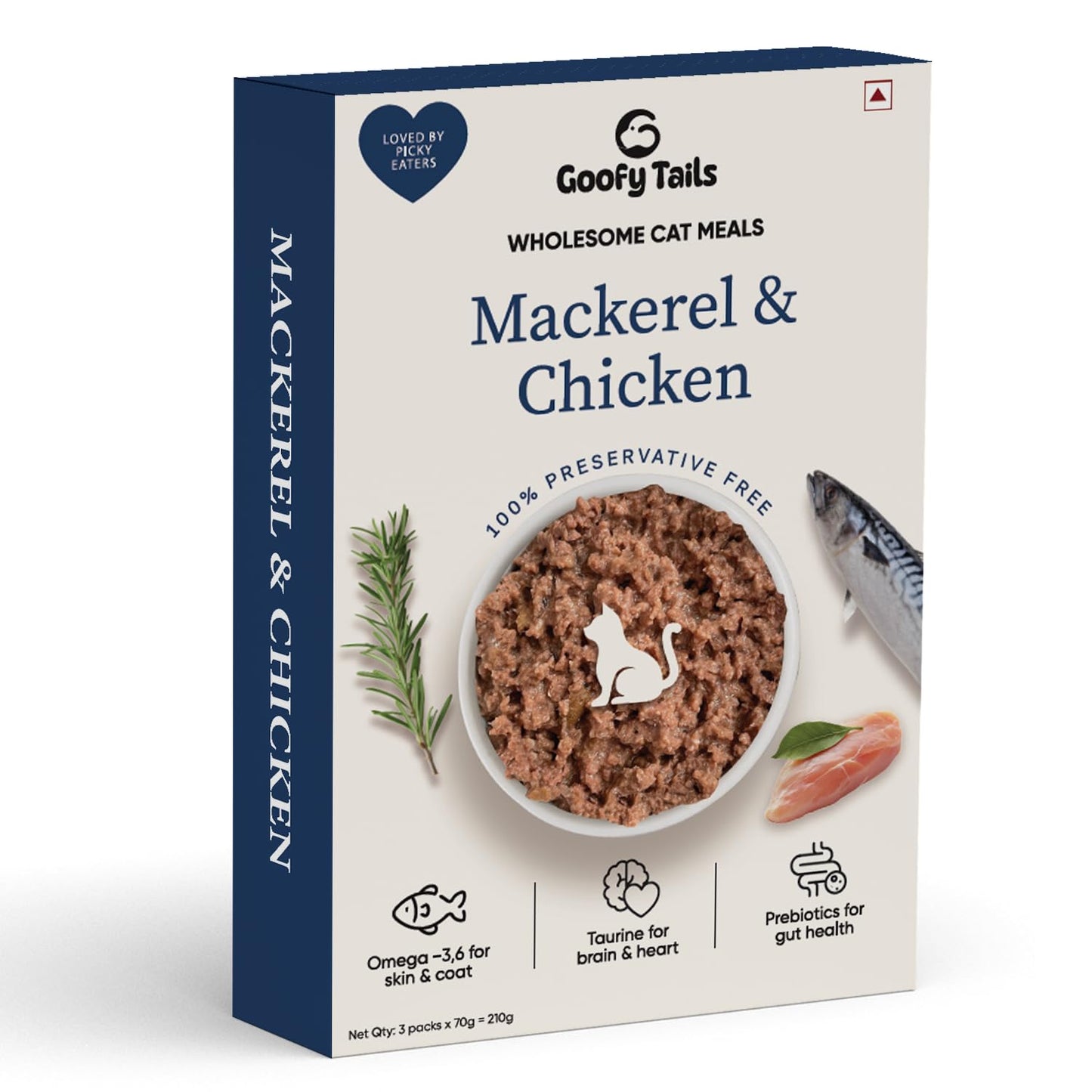 Goofy Tails Mackerel and Chicken Wet Cat Food and Kitten Food, 210g (70g X 3 Pouches), Preservative Free, Gluten & Grain Free, Balanced Cat Wet Food, Powered by Taurine with Omega 3 & Antioxidants