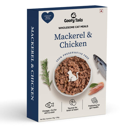 Goofy Tails Mackerel and Chicken Wet Cat Food and Kitten Food, 210g (70g X 3 Pouches), Preservative Free, Gluten & Grain Free, Balanced Cat Wet Food, Powered by Taurine with Omega 3 & Antioxidants