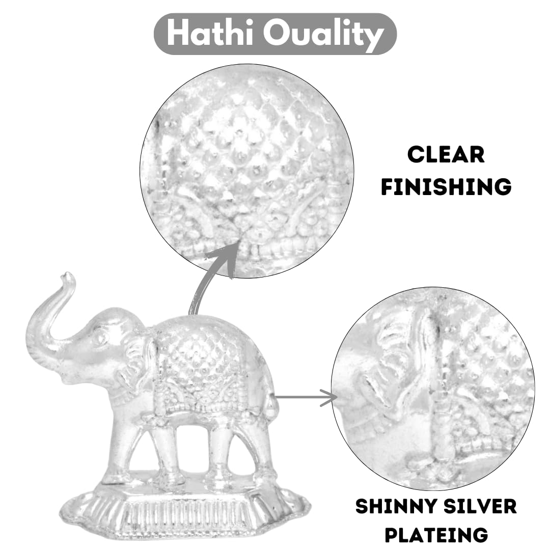 Vail Creations German Silver Hathi Vastu Idol Decoration for Rahu Pooja Room Home Worship Gift Office Items | Silver Elephant Statue