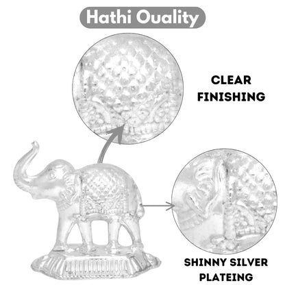 Vail Creations German Silver Hathi Vastu Idol Decoration for Rahu Pooja Room Home Worship Gift Office Items | Silver Elephant Statue