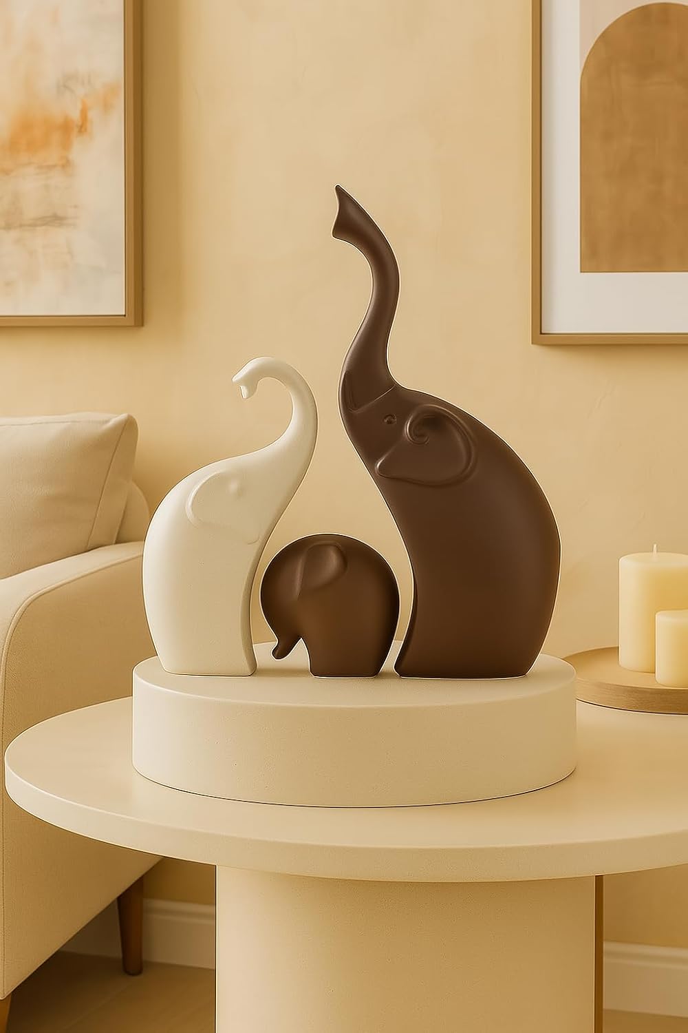Home Décor Elephant Family Matte Finish Ceramic Figurines - (Set of 3, Matte Brown)