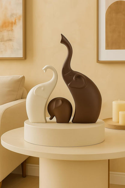 Home Décor Elephant Family Matte Finish Ceramic Figurines - (Set of 3, Matte Brown)
