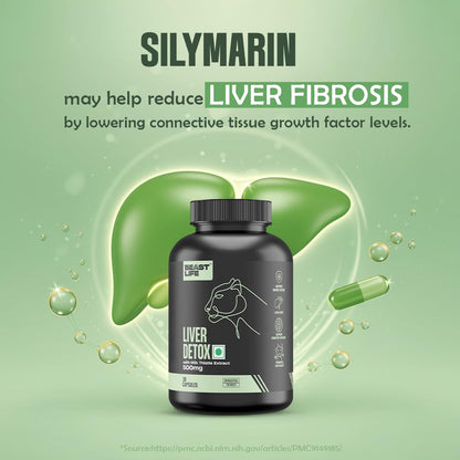 BeastLife Liver Detox with Pure Milk Thistle (80% Silymarin) Extract | Added Multivitamin & Amino Acid with Natural Detoxification Formula | Liver Support Supplement | 30 Veg Capsules