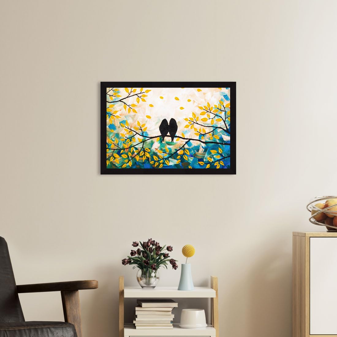 Love Birds Wall Decor Paintings with Frame for Home Decoration, Painting for Living Room - Framed Painting for Wall Decoration, 12.0 X 18.0 inches, Set Of 1
