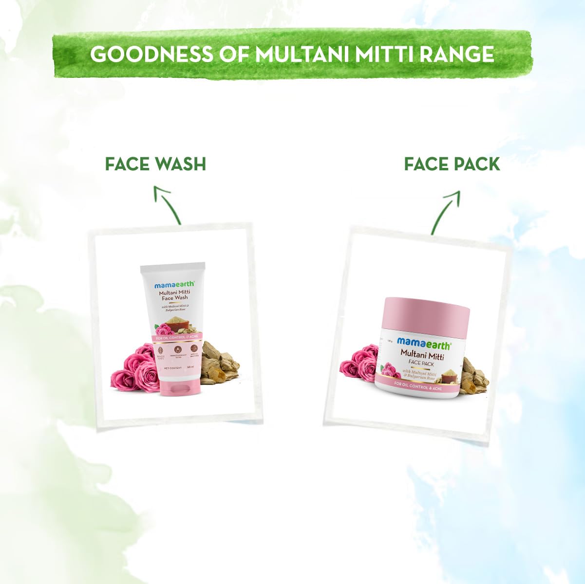 Mamaearth Multani Mitti Face Wash with Multani Mitti & Bulgarian Rose For Oil Control & Acne - 50 ml