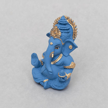 Lord Ganesha Idol for Car Dashboard, Home Temple & Office Decor | Gold Plated Resin Ganpati Murti for Puja, Mandir, Vastu, Diwali, Housewarming Gift | 3.5 Inch | Pack of 1 (Blue)