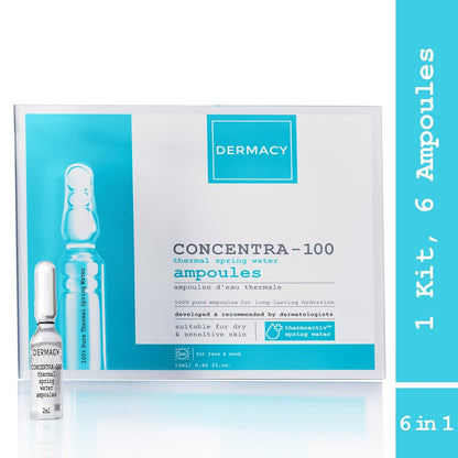 Dermacy Concentra -100 Thermal Spring Water Ampoule | 100% Pure Thermoactiv Spring Water | Long Lasting Hydration | 6 Ampoules In One Kit | For Women & Men | All Skin Types