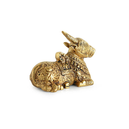 'Nandi Cow' Brass Shiva's Bull Statue Showpiece for Home Temple (Pure Brass, 0.9 Kg) |Nandi Cow Brass Statue Nandi for Puja Temple Nandi Brass Idol Nandi Idol for Pooja Nandi for Mandir