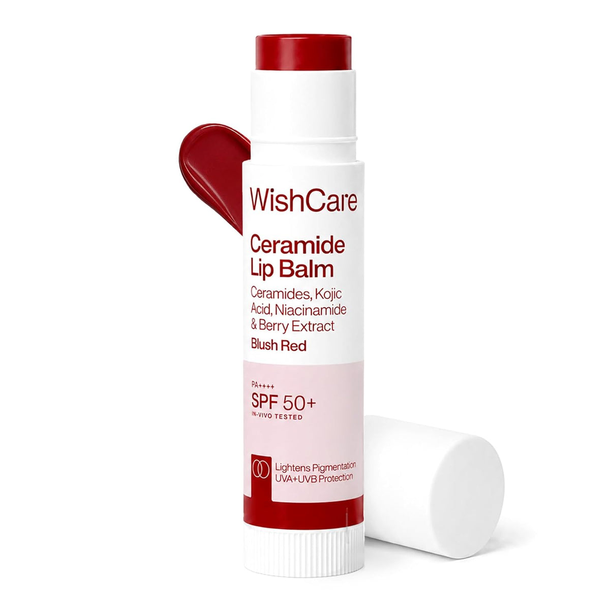 WishCare Tinted Lip Balm with SPF 50 PA+++ | Brightening Lip Balm for Pigmented Dark Lips | In-Vivo Tested | Kojic Acid & Niacinamide | SPF50 Lipbalm for Women | 5g | Blush Red