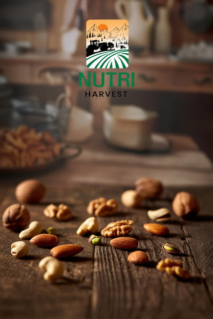 NUTRI HARVEST Premium Mixed Nuts and Dried Fruits 450g,| Almonds, Cashews, Walnuts, Pistachios, Figs, Raisins, Cran berry| Fit for fasting| Resealable jar for freshness