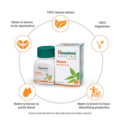 Himalaya Neem product packaging with health benefits text on a white background