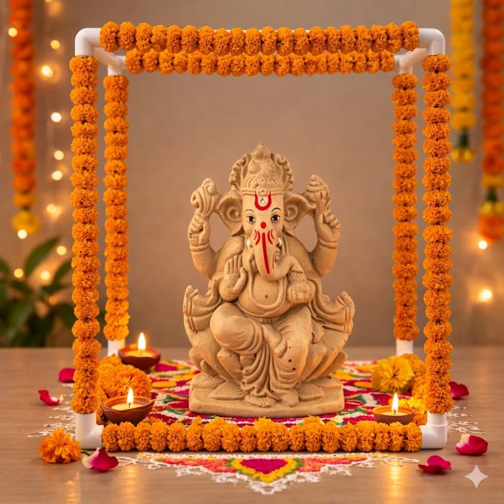SAUDEEP INDIA 40cm Ganpati Mandap for Ganesh Chaturthi Idol Home Decor | Ganesh Murti Sthapana Stand | DIY Pooja Pandal Backdrop Frame Setup | Home Temple Ganpati Bappa Idol Platform