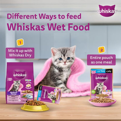 Whiskas Junior Kitten (2-12 Months) Wet Cat Food, Chicken in Gravy, 80 g Hydrating Food Made With Real Chicken, 100% Complete & Balanced Nutrition for Kittens