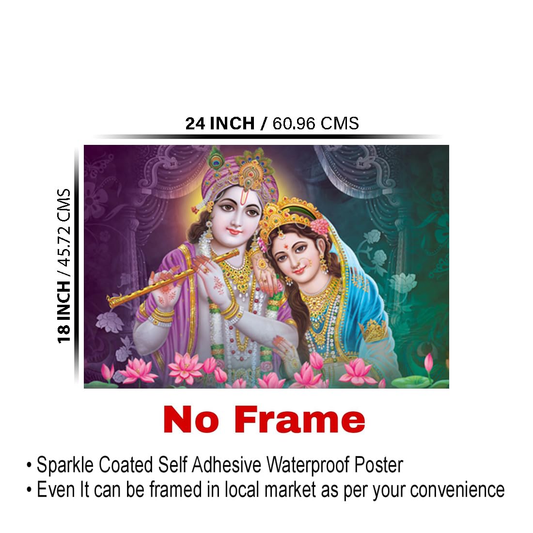 Radha Krishna Paintings for Living room, Radha Krishna Poster Big Size with Sparkle Coated Lamination - 171 (Self Adhesive) 18x24 Inch