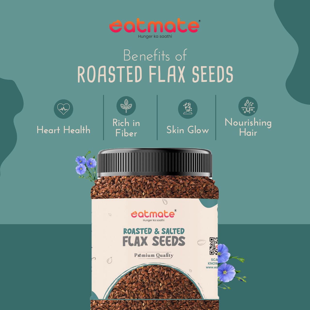 Eatmate Roasted & Salted Flax Seeds | Omega 3, High Fiber & Protein Rich Alsi Seeds | Gluten Free Healthy Snack for Daily Diet | Natural Vegetarian Seeds for Hair, Skin & Heart Health
