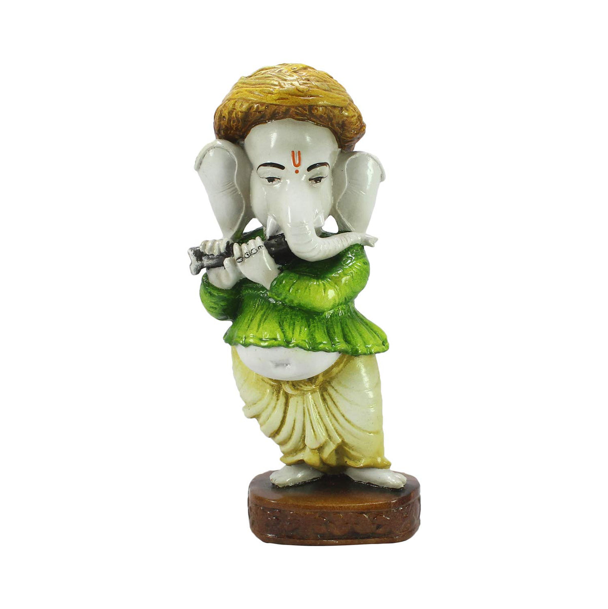 Lord Ganesha Playing Instrument Statue (8 cm x 8 cm x 20 cm, Green) (MSGG553)