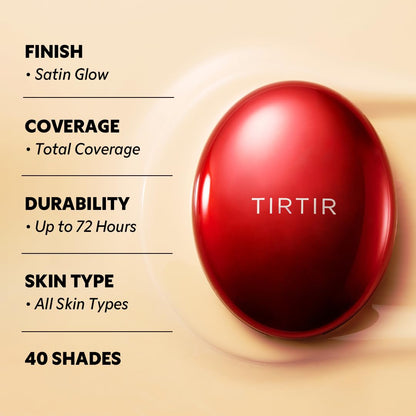 TIRTIR Mask Fit Red Cushion Foundation, Full Coverage, Skin Fit, Satin Glow Finish, Korean Cushion Foundation #21N IVORY | 4.5g