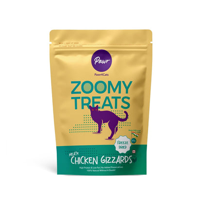 Pawr4Cats | Chicken Gizzards Zoomy Treats | Freeze-Dried | Rich in Lean proteins | No Preservative | Use as Treat or Food Topper | 45 GMS,All Life Stages