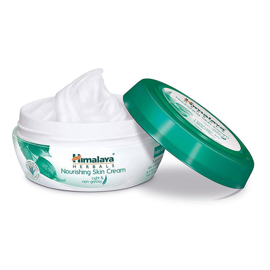 Himalaya Herbals nourishing skin cream jar with green lid on a white background